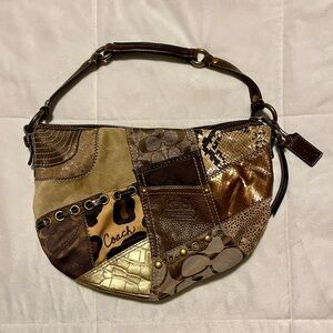 Coach Women's Patchwork Shoulder Bag - Tan and Gold